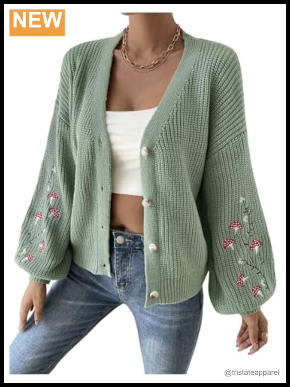 Embroidery Cardigan Drop Shoulder Duster Knit Sweater 100% Acrylic